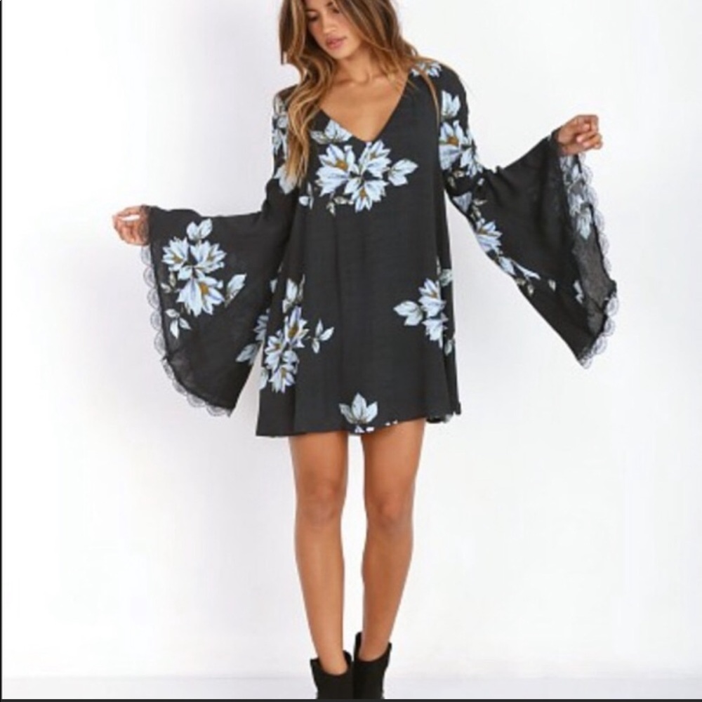 Free People Bell Sleeve Floral Dress